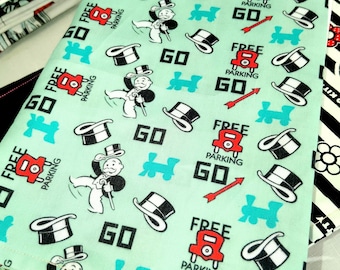 Handmade fabric covered A5 Journal, Monopoly motifs.
