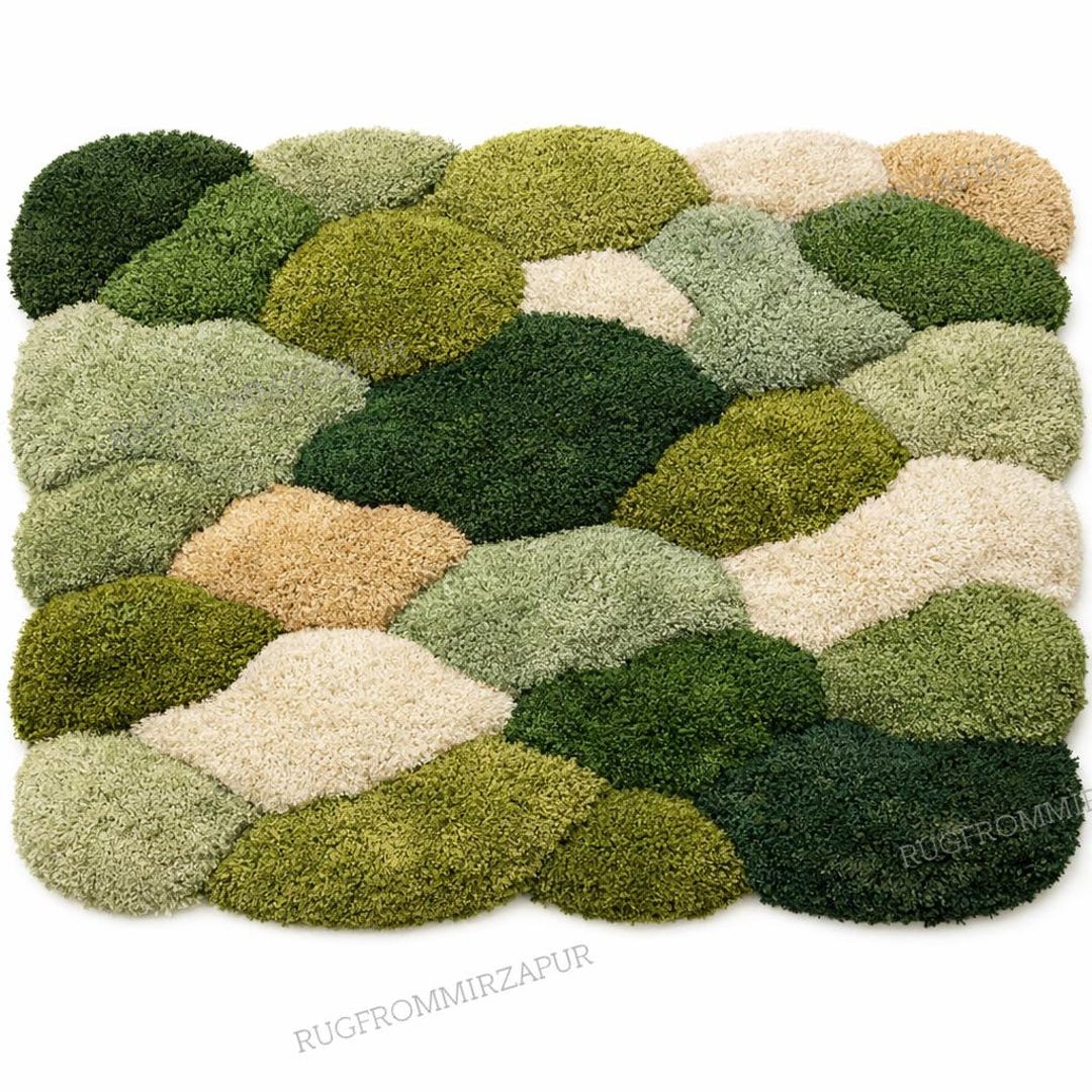 Hand Tufted Moss Rug – 3D Pebble Carpet, Organic Modern Design - Etsy