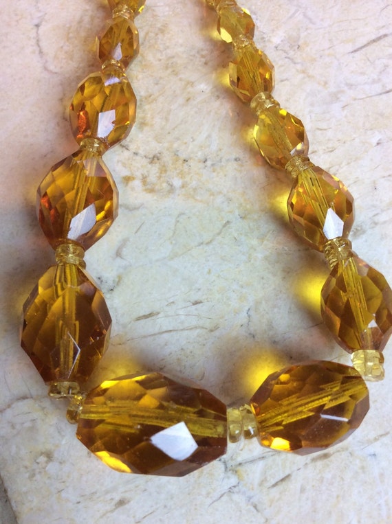 Czech glass faceted amber long strand vintage