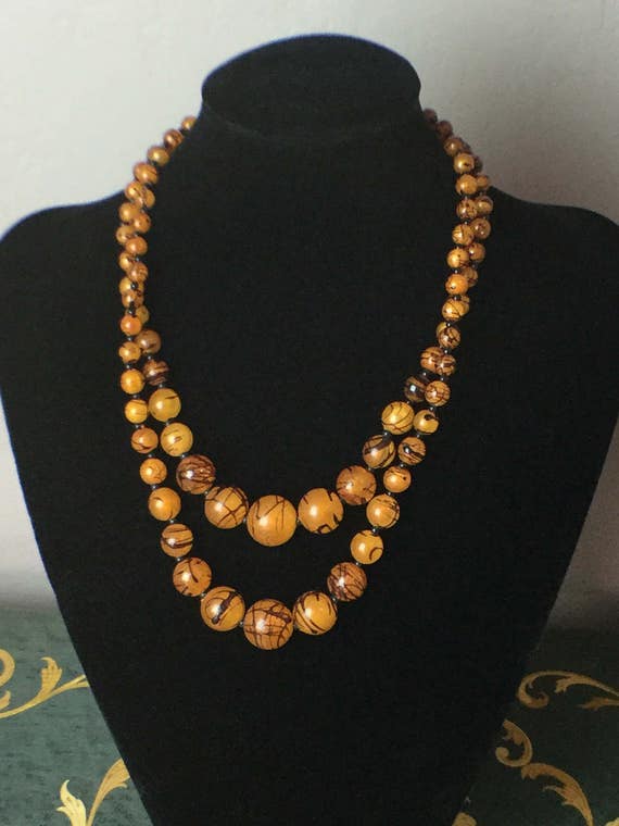 Jackie O beaded butterscotch necklace - image 1