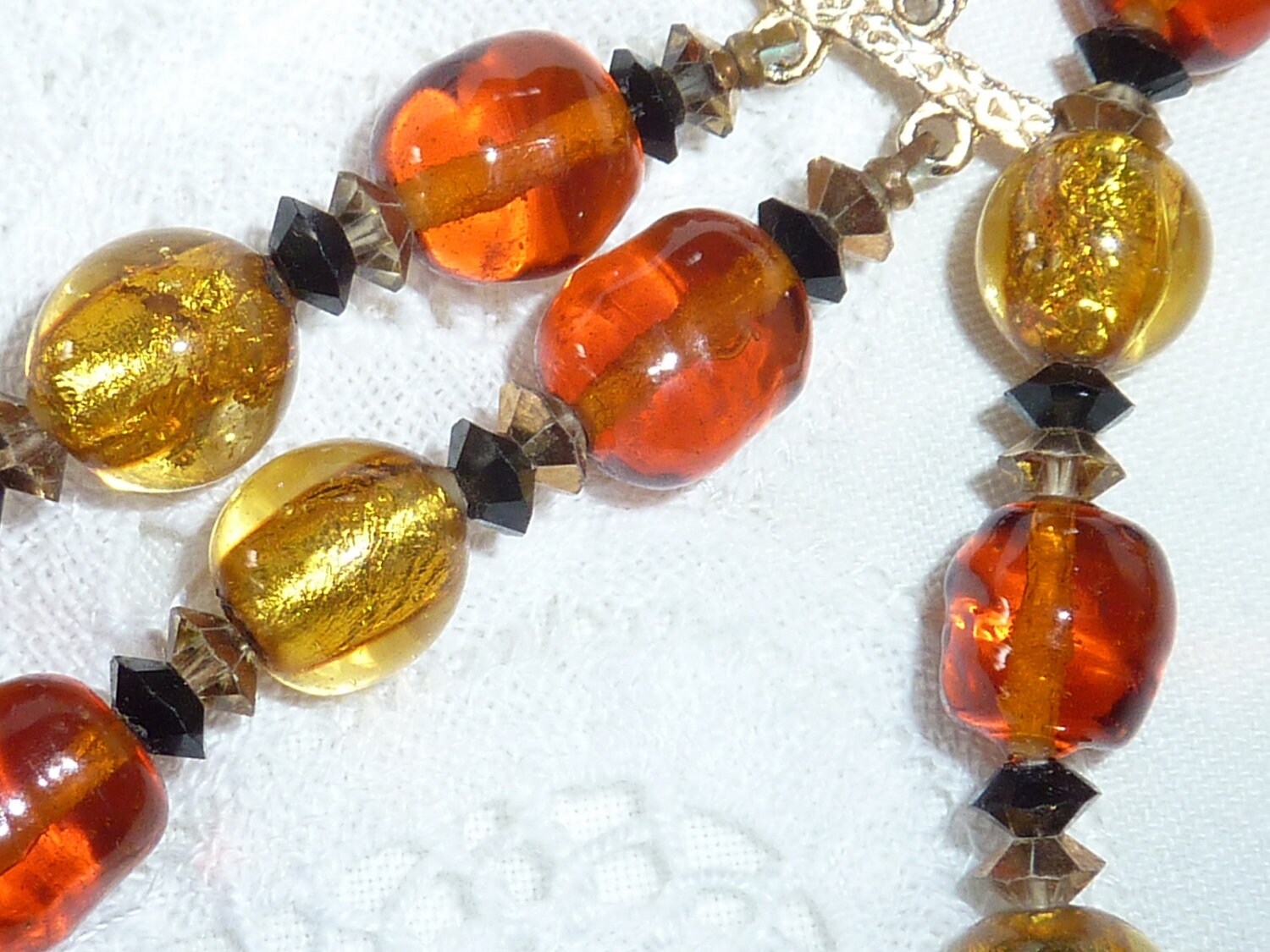 Vintage Gold Foil Glass Bead Necklace Etsy