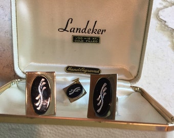 Vintage Landeker cufflinks and tie tack 12k gf