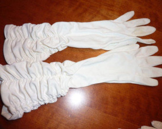 Vintage Ruched Long White Gloves - image 1