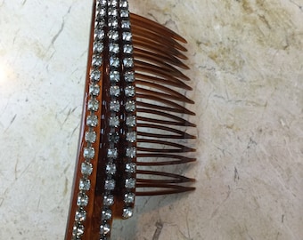 Vintage faux tortoise shell hair comb lots of rhinestones