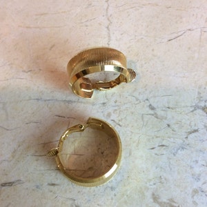 Gold Crown Trifari Hoop Earrings image 1