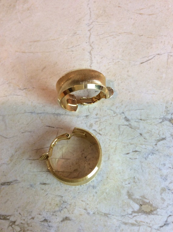 Gold Crown Trifari Hoop Earrings