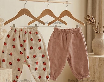 Muslin Baby Harembyxor Ekologisk Bomull Gasväv Neutral Outfit