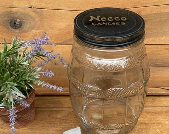 Vintage Barrel Glass Jar with Necco Candies Lid