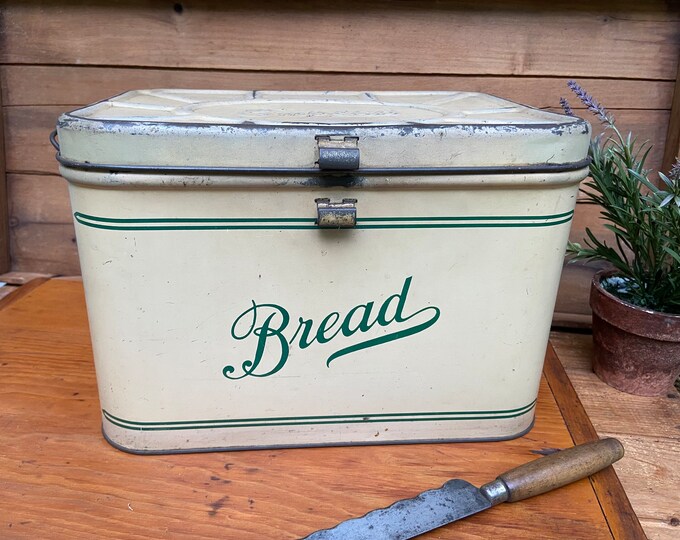 Vintage Empeco Metal Bread Box Green and Cream Etsy