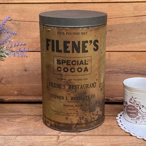 Vintage Filene&#39;s Restaurant Cocoa Tin - Boston Department Store Collectible
