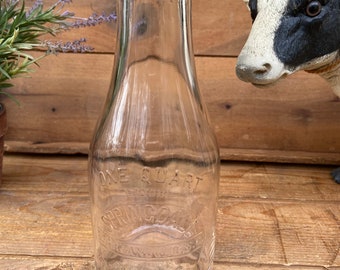 Vintage Springdale Dairies Quart Milk Bottle with Original Metal Lid - Spartanburg S.C.