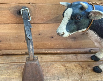 Vintage Cow Bell with Original Leather Strap and Clapper