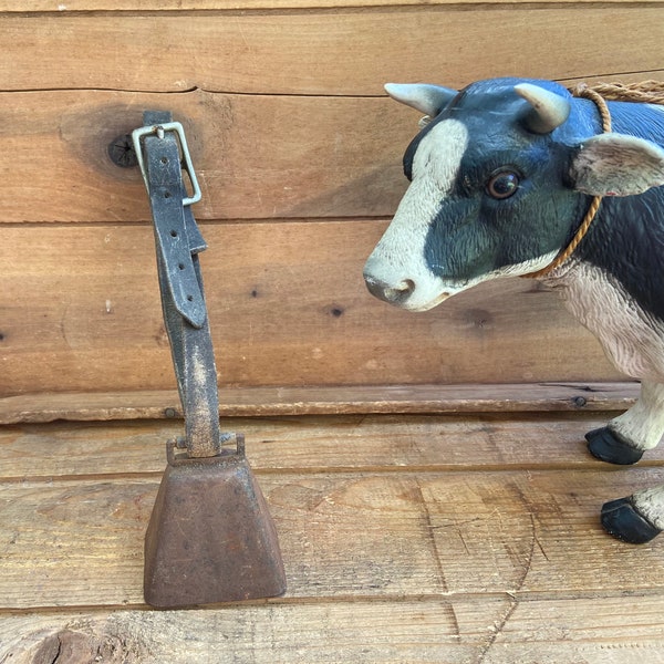 Vintage Cow Bell with Original Leather Strap and Clapper