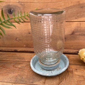 Vintage Chicken Waterer - Vintage Glass Chicken Feeder with Old Jar