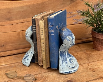 Antique Pair Cast Iron Clawfoot Tub Feet Blue Paint - Architectural Salvage