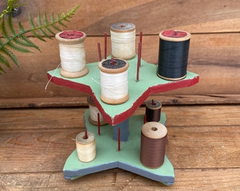 Vintage Handmade Thread Holder - Handmade Wooden Spool/Thread Holder - Vintage Sewing