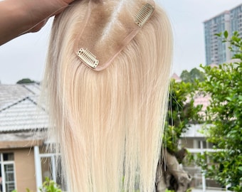 White Gold Realistic Hairline 9x14 cm Human Hairpiece Topper