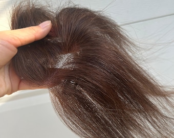Low-density Brown Hair Topper Invisible Lace 7x11cm Human Hairpiece