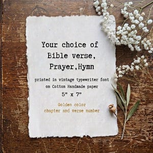 Custom Bible Verse Print on Handmade Cotton Paper 5"x7", Typewriter Font Scripture Wall Art, Christian Gift