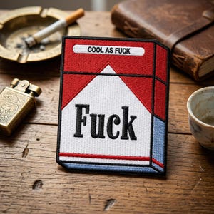 Cool As Fuck Cigarette Pack Patch, Funny Sarcastic Embroidered Iron On, Retro Red Pack Embroidery, Bold Statement Patch for Jacket