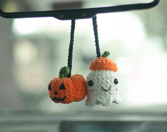 Haakpatroon spook en pompoen, hangend gehaakt spook, gehaakt spookautohanger, snelle en gemakkelijke gehaakte cadeaus voor Halloween