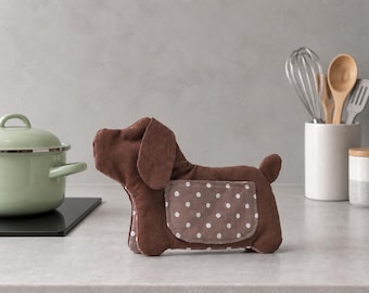 Patroon voor een pannenlap in de vorm van een puppy, naaipatroon voor een ovenwant in de vorm van een hond, naaipatroon voor de keuken (PDF), sjabloon voor een ovenwant met dierenmotief, printbaar naaipatroon