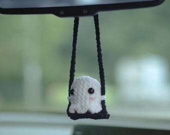 Ghost Sit On Swing-haakpatroon, Ghost-haakpatroon, Halloween-haakpatronen, gehaakte Ghost-autohanger, digitaal pdf-bestand