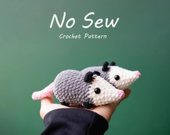 No Sew opossum-haakpatroon, mini opossum-sleutelhanger babyamigurumi, marktvoorbereidingsvriendelijk, eenvoudig haakpatroon