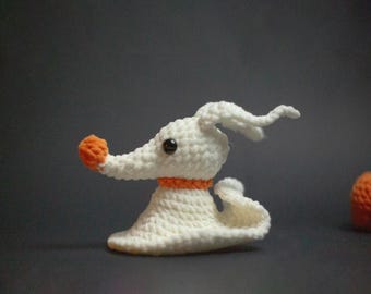 Haakpatroon spookhond, Amigurumi Zero, zelfstudie amigurumi geest van Halloween hound, skelethond spook | Engels pdf-patroon