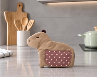 Naaipatroon voor pannenlap en ovenwant met capibara-print (PDF), patroon voor pannenlap met capibara-print, naaipatroon met dierenprint, doe-het-zelf keuken, digitale download