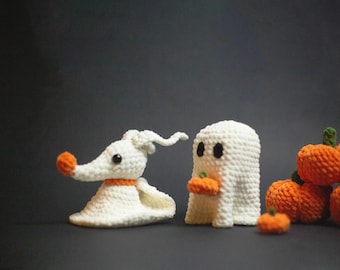 Vel Ghost-haakpatroon, gehaakt spook met pompoenpatroon, haakpatroon spookhond, haakpatroon Halloween, haakpatroon pdf