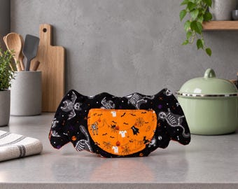 Patroon voor een pannenlap in de vorm van een vleermuis, naaipatroon voor een ovenwant in de vorm van een Halloween-vleermuis, naaipatroon voor een Halloween-editie (PDF), sjabloon voor een ovenwant met dierenmotief, printbaar naaipatroon