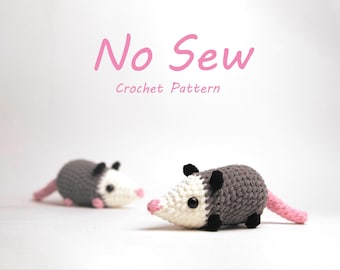 No Sew opossum-haakpatroon, gehaakte opossum - gehaakt pdf-patroon - digitale download, opossumknuffel, haken voor beginners