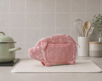 Patroon voor een pannenlap in de vorm van een varken, naaipatroon voor een ovenwant in de vorm van een varken, naaipatroon voor een landelijke keuken (PDF), sjabloon voor een ovenwant met dierenmotief, printbaar naaipatroon