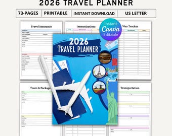 2026 Travel Planner Printable Bundle, Vacation Planner, Travel Organizer Templates, Trip Planner, Travel Itinerary Planner, Instant Download