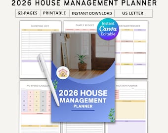 2026 Home Management Binder, Printable Life planner, Editable Home Cleaning Schedule, Household Organizer, Budget Productivity Trackers