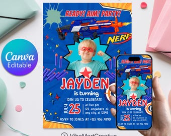 Editable Nerf Birthday Invitation Template, Kids Party (Digital)