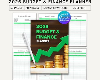 2026 Finance and Budget Planner, Printable Savings Trackers, Calendars, Income, Expenses, Bill, Debt, Spending Trackers, Instant Download