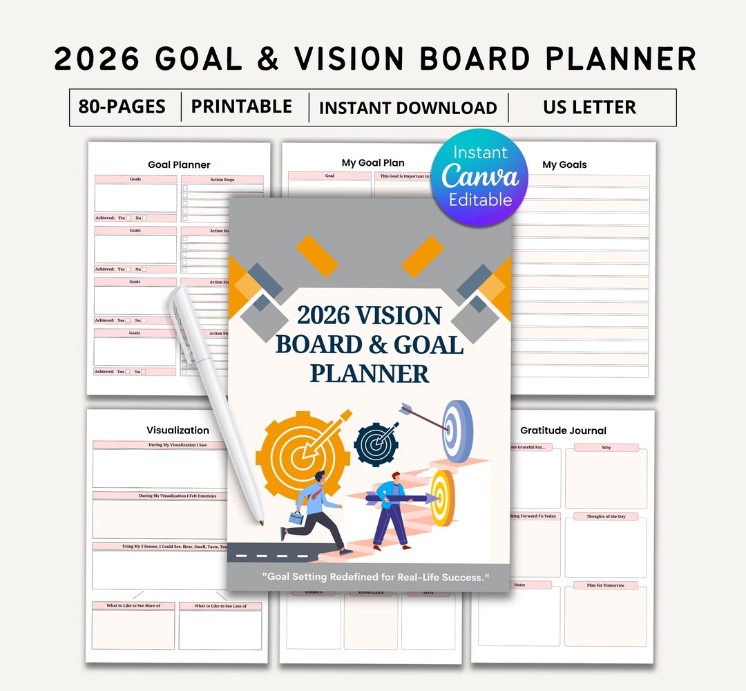 2026 Editable Goal Planner Bundle, Printable Goals Tracker, Smart Goal ...