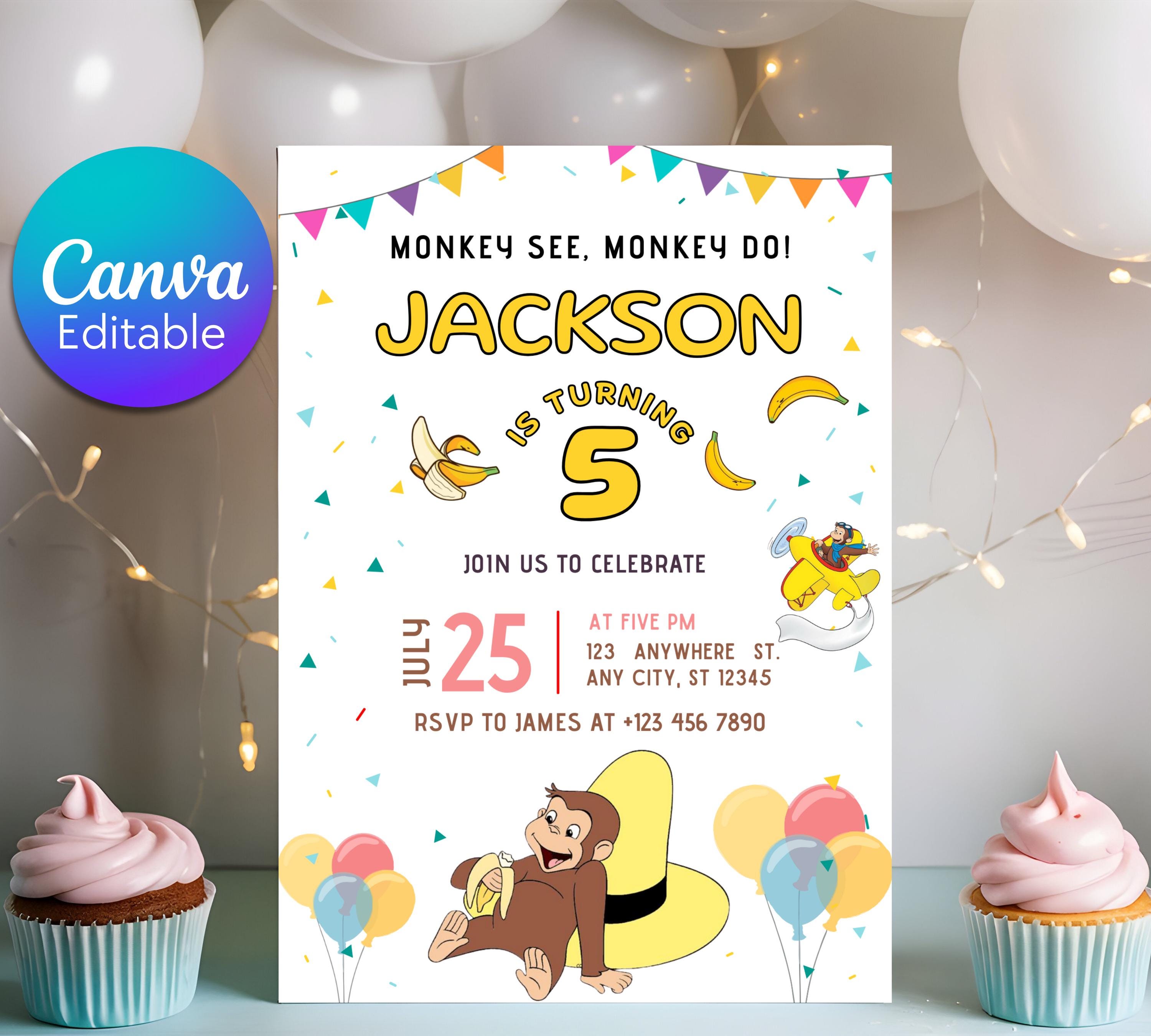 George Michael Invitation Curious George Birthday Invitation, Printable Monkey Invite, Ape Kids ...