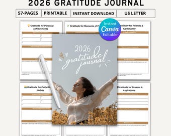2026 Gratitude Journal Template, Monthly Gratitude, Gratitude Diary, Daily Gratitude Log, Instant Download, Instant Download