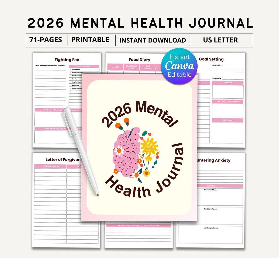 Printable Mental Health Journal Bundle, 2026 Mental Health Journal ...