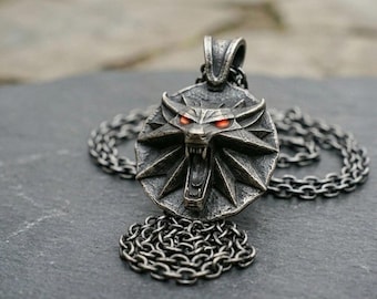 Ciondolo a medaglione del lupo di The Witcher – Gioielli in argento sterling per cosplay di Geralt