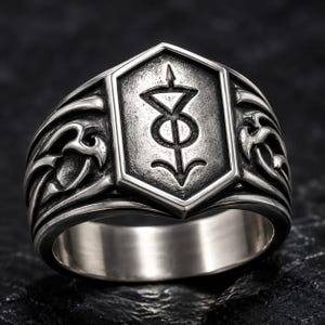 Gothic Sigil Signet Ring | Oxidized Silver Alchemical Symbol Band