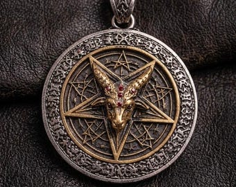 Baphomet Pentagram Pendant – Two-Tone Sterling Silver Gothic Medallion