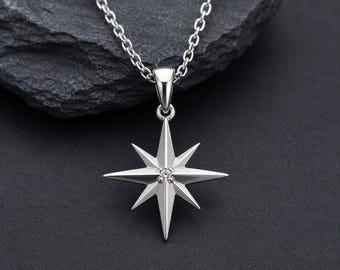 Collana con stella polare in argento sterling, ciondolo a forma di stella celeste, gioiello con delicato ciondolo bussola