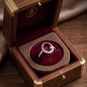 Oval Red Ruby Engagement Ring, Sterling Silver Halo Promise Ring for Her, Anniversary Gift, Ruby Birthstone Ring, Vintage Style Bridal Ring