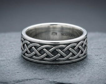 Sterling Silver Oxidized Celtic Knot Ring, Scottish Made Wedding Band