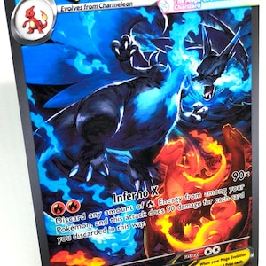 Tarjeta Proxy de Charizard / Arte de Mega Charizard X de Llamas Fantasmales / Tarjeta de TCG Pokémon hecha por fans / Exhibición de colección