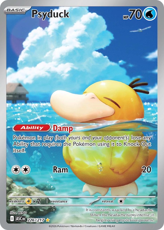 rare psyduck card Illustration (175) 2023 Pokemon Mew EN-151 Preserved in a tamper Psyduck Proxy Card | Ascended